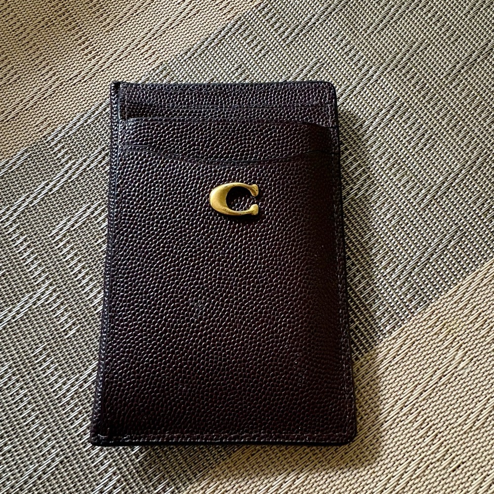 Coach Luxurious Leather Card Wallet With Gold C Logo, Brown/gold